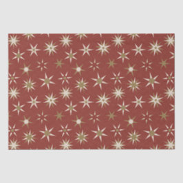 Papel De Seda Estrelas Geo Douradas de Natal - em padrão vermelh