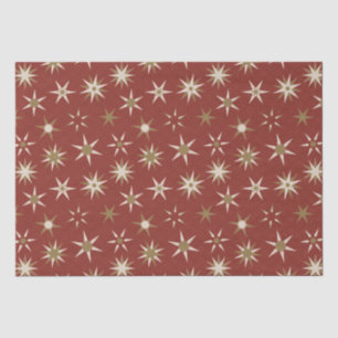 Papel De Seda Estrelas Geo Douradas de Natal - em padrão vermelh