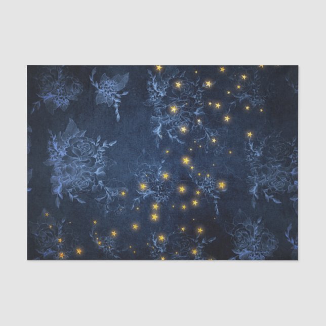 Papel De Seda Estrelas Místicas Padrão de Rosa Vintage (Frente )