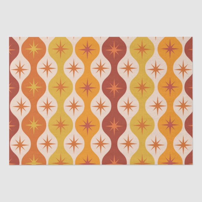 Papel De Seda Estrelas Mod Laranja de Meados do Século em padrão (Frente )