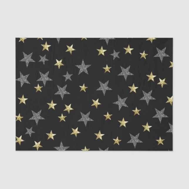 Papel De Seda Estrelas Prateadas e Douradas Festa de Estrelas Ne (Frente )
