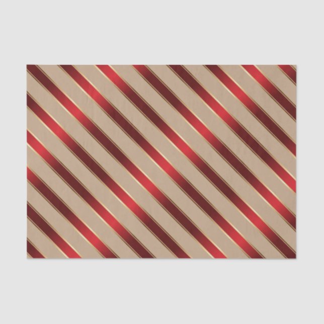 Papel De Seda Estrias Diagonais Metálicas Vermelhas e Ouros (Frente )