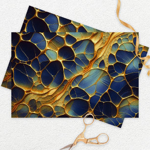 Papel De Seda Estrutura Orgânica Artística Abstrata Azul e Doura