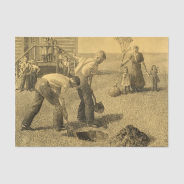 Papel De Seda Estudo para o Grupo de Plantação de Árvores, 1937, (Frente )