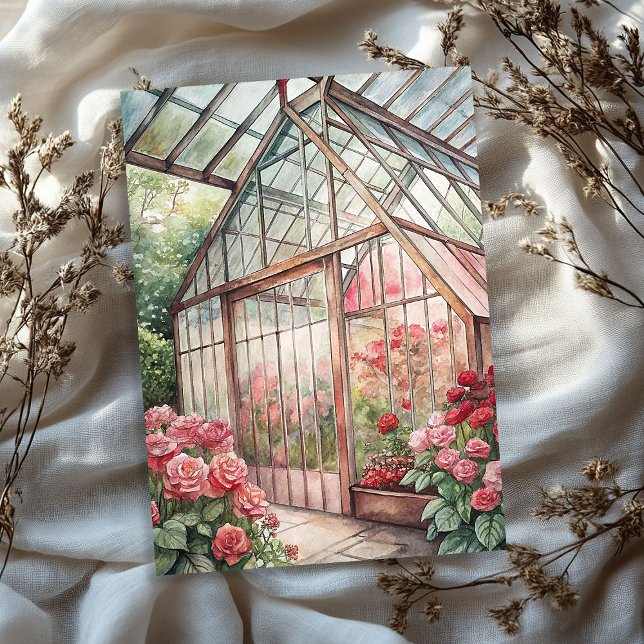 Papel De Seda Estufa de rosas vermelhas de safra (Watercolor vintage red roses greenhouse tissue paper)