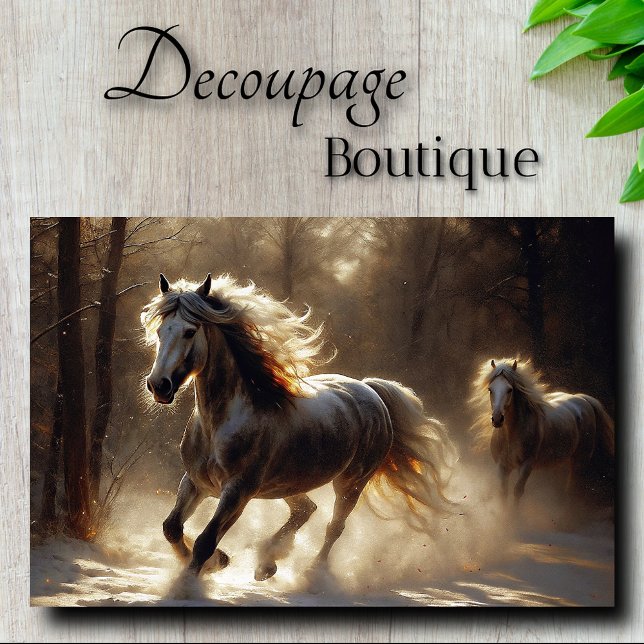 Papel De Seda Étalons de Inverno Dourado Decoupagem (Golden Winter Stallions Decoupage Tissue Paper)