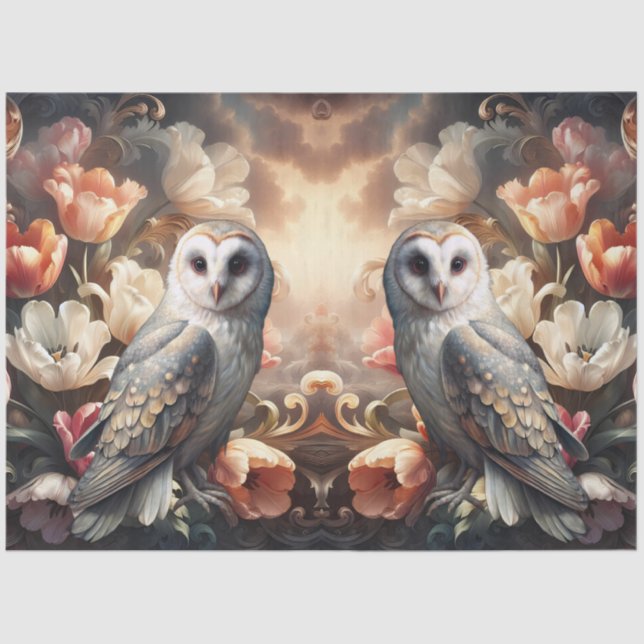 Papel De Seda Ethereal Baroque Florals & Owls Decoupage Paper (Frente )