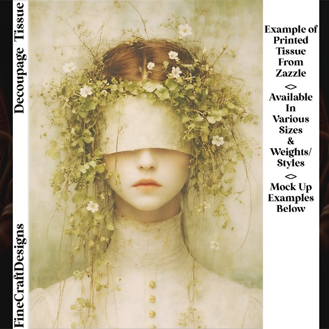 Papel De Seda Ethereal Botanical Blindfold Woman FH6 Decoupage (Criador carregado)