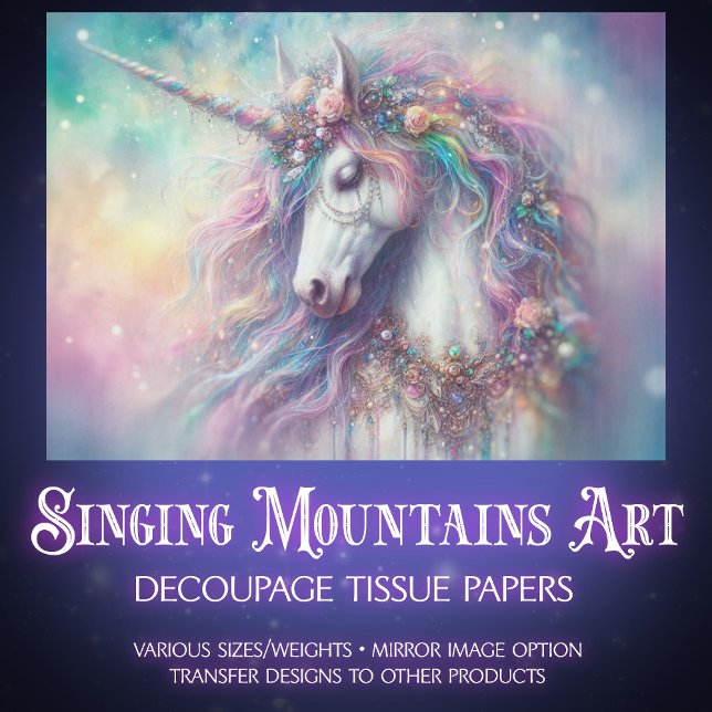 Papel De Seda Ethereal Rainbow Unicorn Portrait Decoupage  (Criador carregado)