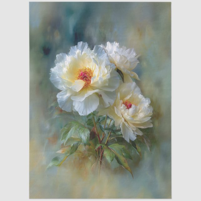 Papel De Seda Ethereal White Peonies in Bloom (Frente )