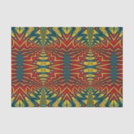 Papel De Seda Etnia Geométrica Vermelho Azul e Amarelo Vintage T