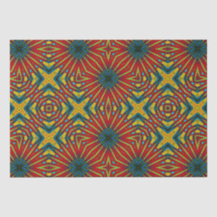 Papel De Seda Etnia Geométrica Vermelho Azul e Amarelo Vintage T