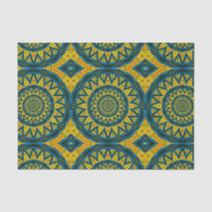 Papel De Seda Etnia Tribal Azul Geométrico & Amarelo Sun Vintage