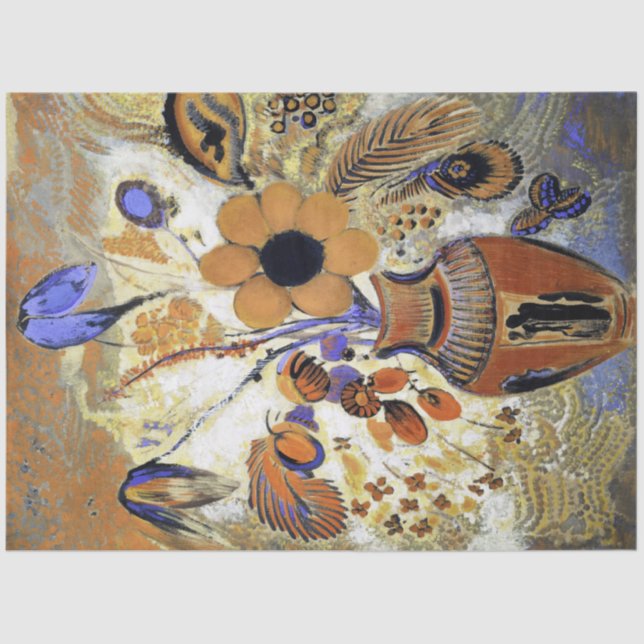 Papel De Seda Etruscan Vase com Flores, Redon (Frente )