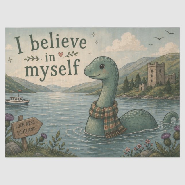 Papel De Seda Eu acredito em mim mesmo Monstro do Lago Ness capr (Frente )