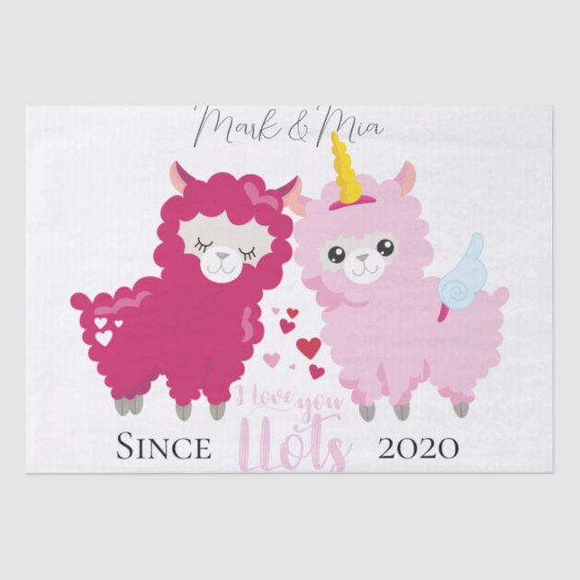 Papel De Seda Eu Amo Você Llots Llama Presente Personalizado Par (Frente )