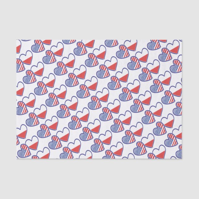 PAPEL DE SEDA EUA-POLONÊS-FLAG-HEARTS (Frente )
