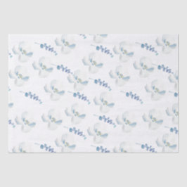 Papel De Seda Eucalipto Floral Branco Azul