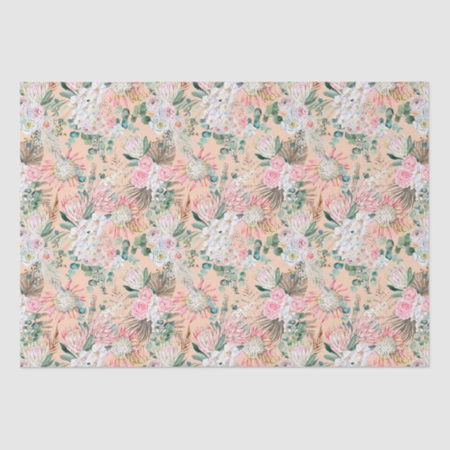 Papel De Seda Eucalipto Rosa Branco Floral Boho Noiva Aniversári (Frente )