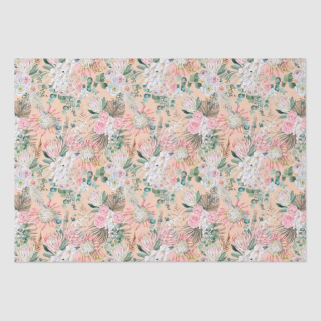 Papel De Seda Eucalipto Rosa Branco Floral Boho Noivado Aniversá (Frente )