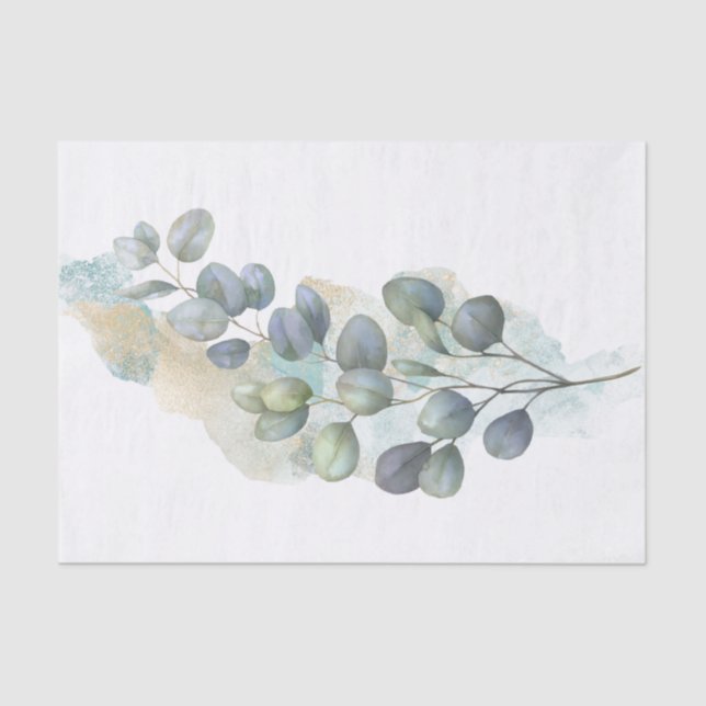 Papel De Seda Eucalyptus Green Foliage Watercolor (Frente )