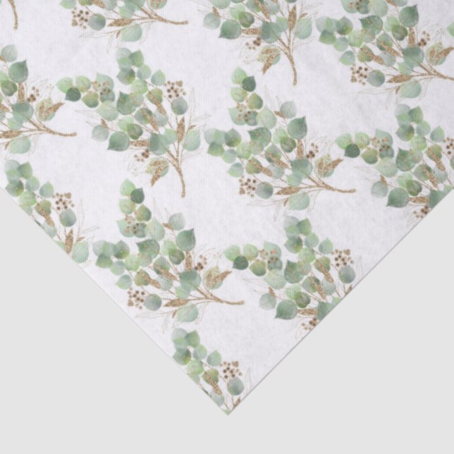 Papel De Seda Eucalyptus Leaves and Branches Watercolor Pattern  (Detalhes)