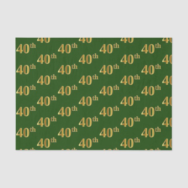 Papel De Seda Evento Verde, Faux Dourado 40º (quadragésimo) (Frente )