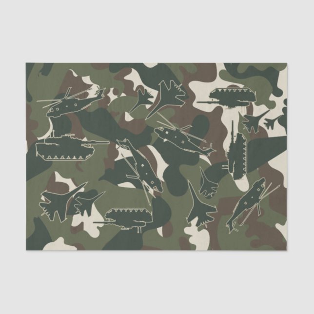 Papel De Seda Exército Militar Camo Tanque Helicopter Jet Gift (Frente )