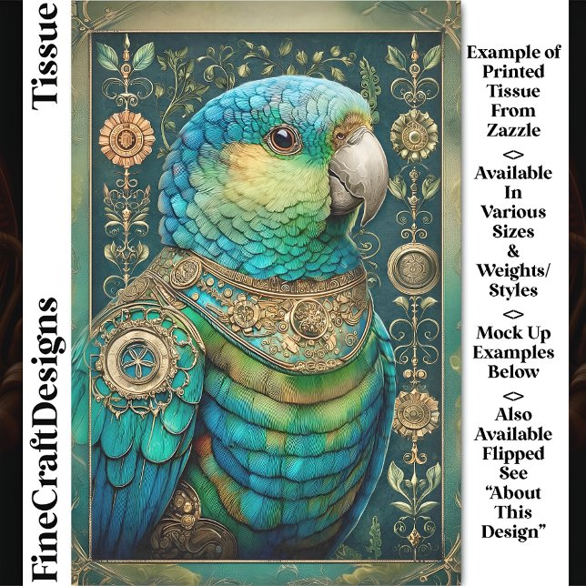 Papel De Seda Exotic Steampunk Blue Green Parrot DX7R Decoupage (Criador carregado)