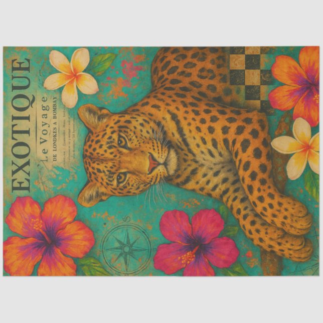 Papel De Seda Exotique Leopard Decoupage Paper - Selva Tropical (Frente )