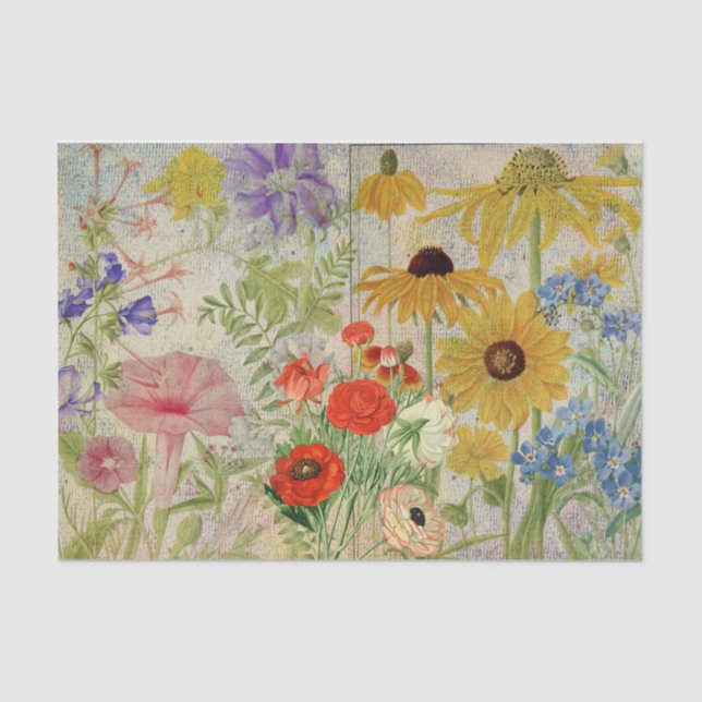 Papel De Seda Explosão de flores silvestres coloridas (Frente )