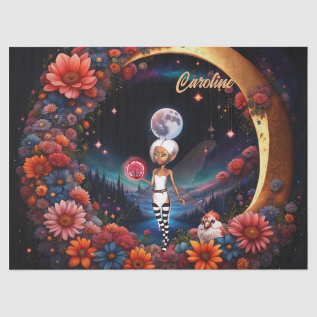 Papel De Seda Fada bonita à luz da lua. (Frente )