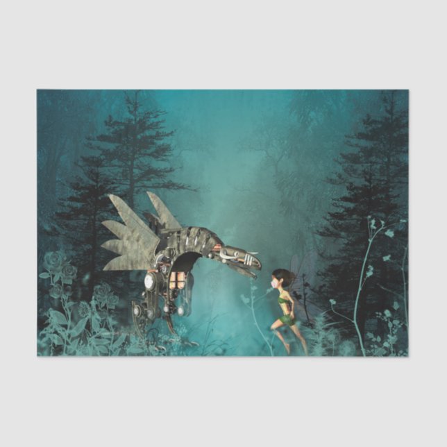 Papel De Seda Fada bonito com dragão do vapor (Frente )