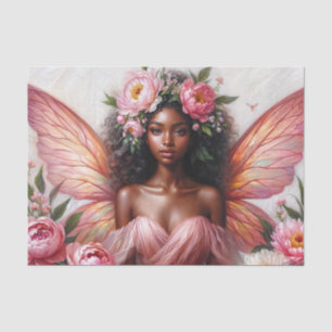 Papel De Seda Fada Castanha com Asas e Peônias Rosa