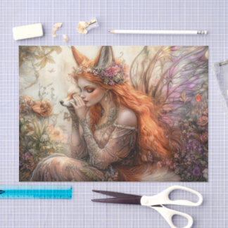Papel De Seda Fada de Raposa Alada Mágica Decoupage