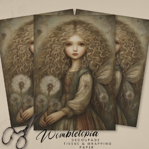 Papel De Seda Fada Rústica da Floresta com Dandelions Arte Fanta
