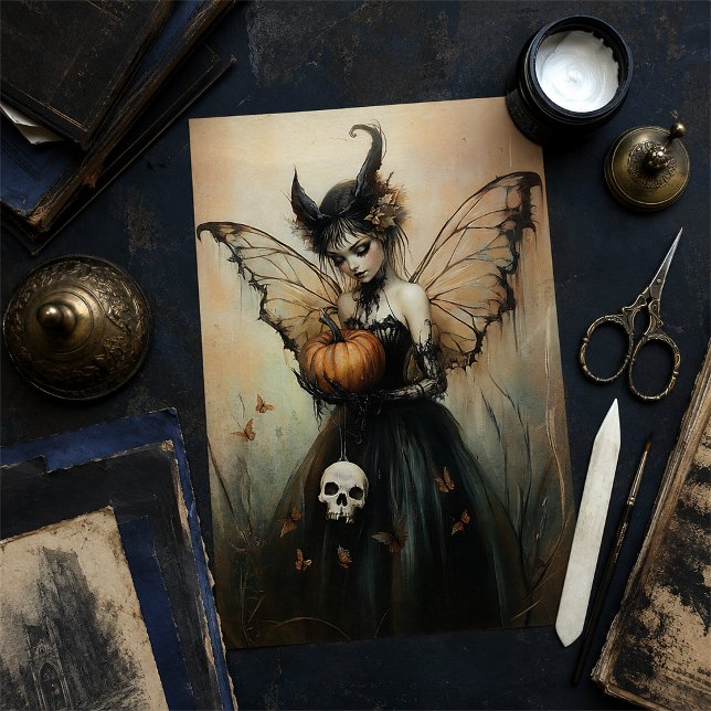 Papel De Seda Fada Sombria do Halloween com Abóbora e Caveira  (Criador carregado)