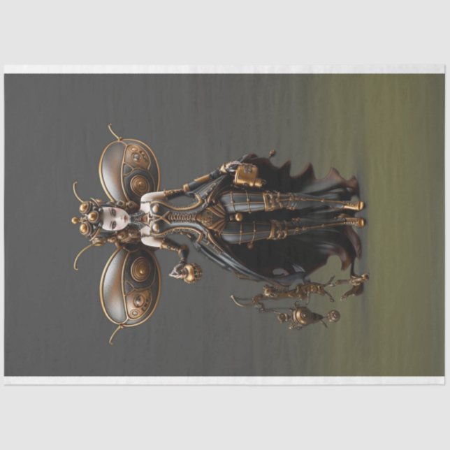 Papel De Seda Fada Steampunk Dourada e Decoupage Preta (Frente )