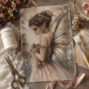 Papel De Seda Fada Whimsical com Rosas Rosa, Arte de Dissociação
