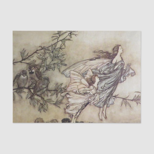 Papel De Seda "Fairies Tiff with Birds", por Arthur Rackham (Frente )