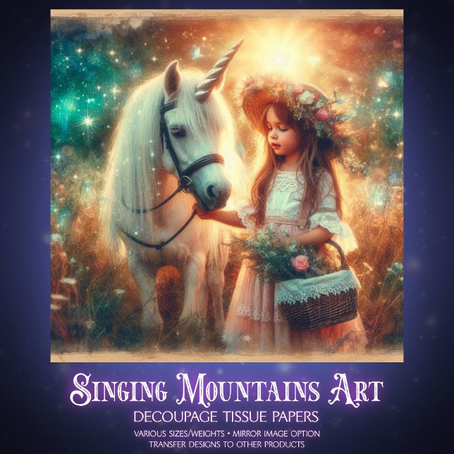 Papel De Seda Fairytale Fantasy Unicorn With Girl Decoupage (Criador carregado)