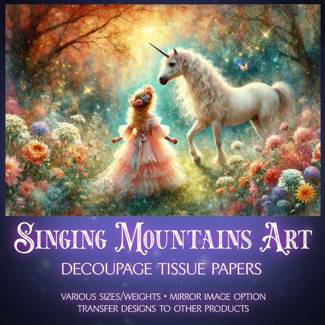 Papel De Seda Fairytale Unicorn Little Flower Girl Decoupage  (Criador carregado)