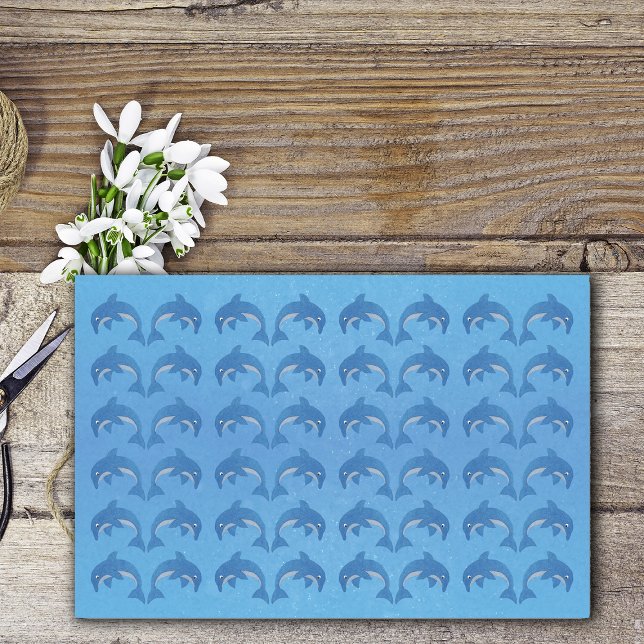 Papel De Seda Faísca bonito Como Golfinhos Brancos Azuis (Sparkle blue and white jumping dolphins on blue with water bubbles on gift wrap tissue paper.)
