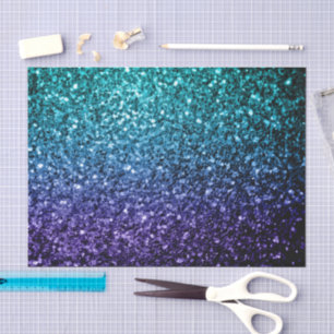 Papel De Seda faíscas de brilho azul-aqua ombre brilhante