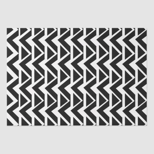 Papel De Seda Faixa Chevron de Triângulo Preto e Branco (Frente )