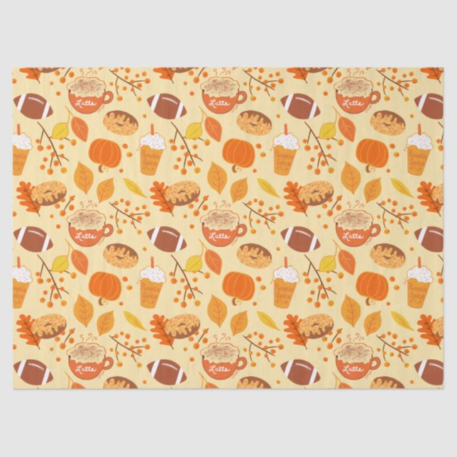 Papel De Seda Fall Deixa Futebol e Pumpkin Spice Patterno (Frente )