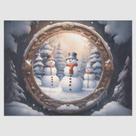 Papel De Seda Família Adorável de Snowman em Winter Wonderland D