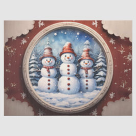 Papel De Seda Família de Boneco de Neve Alegre com Decoupage C