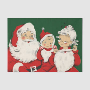 Papel De Seda Família de Papai Noel Retro Meados do Século - Kit