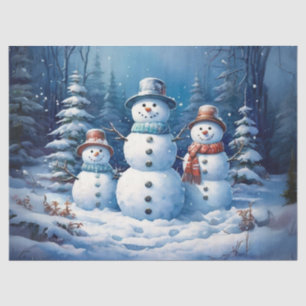 Papel De Seda Família Whimsical Snowman na Nuvem de Paisagem de